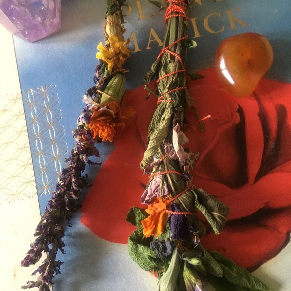 Equinox botanical wand Small 🌞🦋 Organic handmade smudge wand sage marigold - Picture 3 of 3
